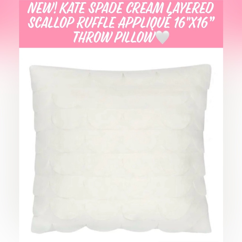 🎉HP🎉New! Kate Spade Cream Layered Scallop Ruffle Appliqué 16"x16” Throw Pillow🤍